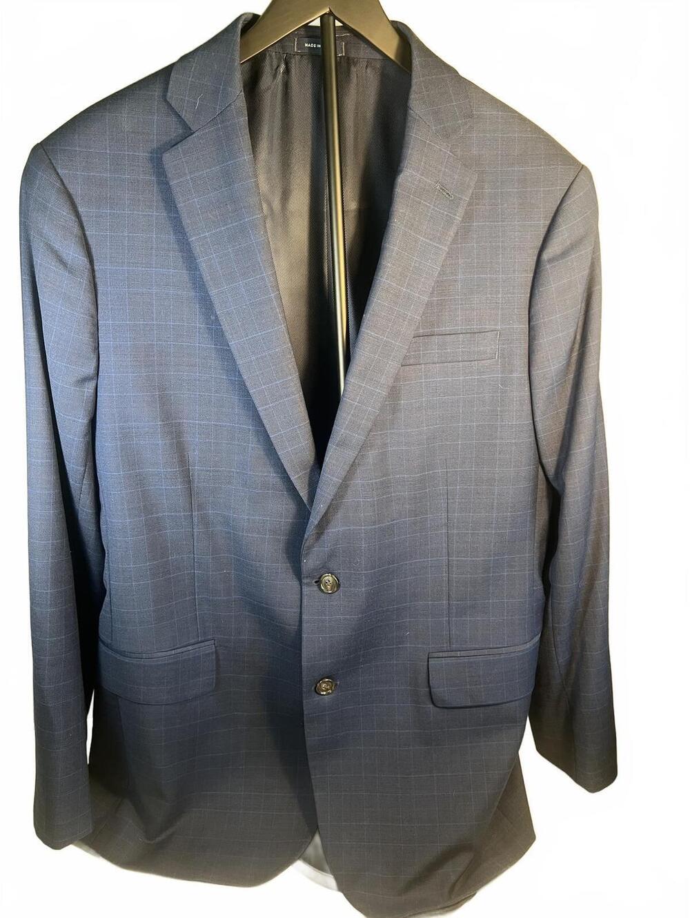 Stafford Blue Plaid Wool Blend Blazer 44R Classic Fit Preppy Menswear
